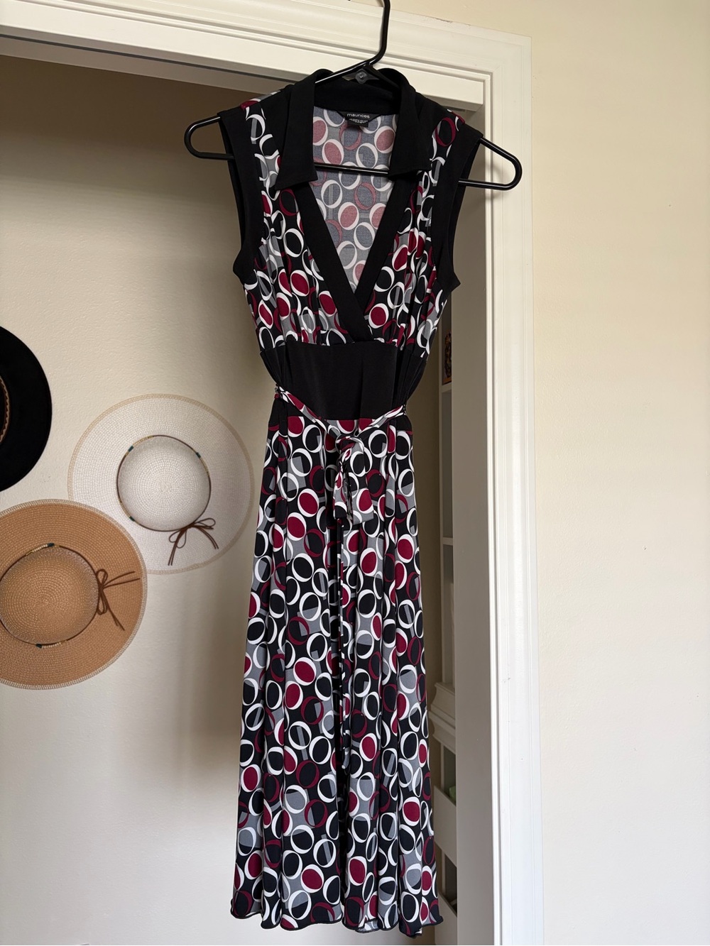 Maurices Sleeveless V-Neck Midi Dress in Black, Burgundy and White